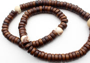 Disk Shaped Yak Bone Prayer Mala with White Conch Counter - nepacrafts