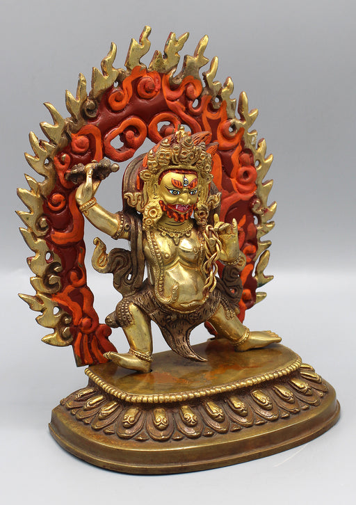 Partly Gold Plated 8" Vajrapani Statue-The Wrathful Deity - nepacrafts