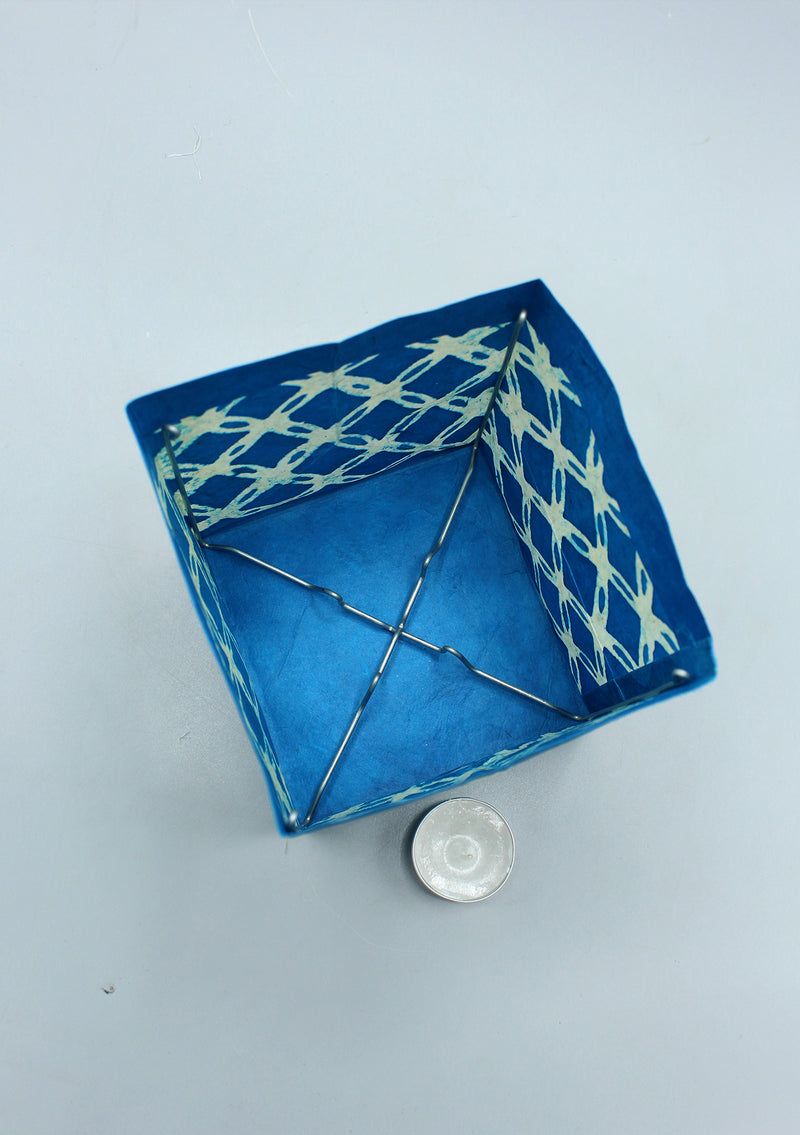 Handmade Lettice design Blue Lokta Paper Candle Lamp