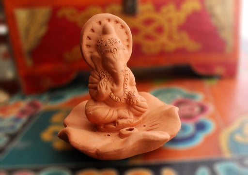 Lord Ganesh Seated on Lotus Terracotta Incense Holder - nepacrafts