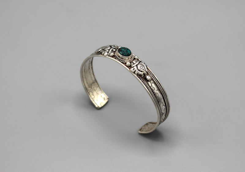 Turquoise Inlaid Sterling Silver Tibetan Bracelet - nepacrafts
