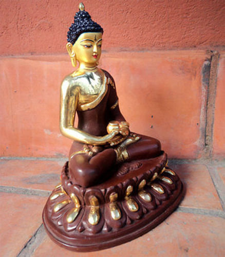 Amitabh Buddha Statue Partly Gold Plated 8", FREE Buddhist Ritual Book