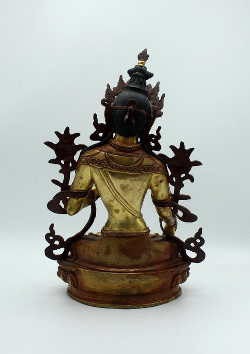Antique Style White Tara Gold Plated Copper Statue 13 Inches