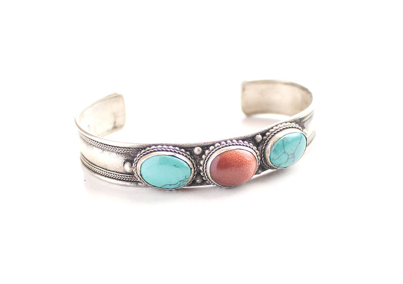Inlaid Turquoise White Metal Bracelet - nepacrafts