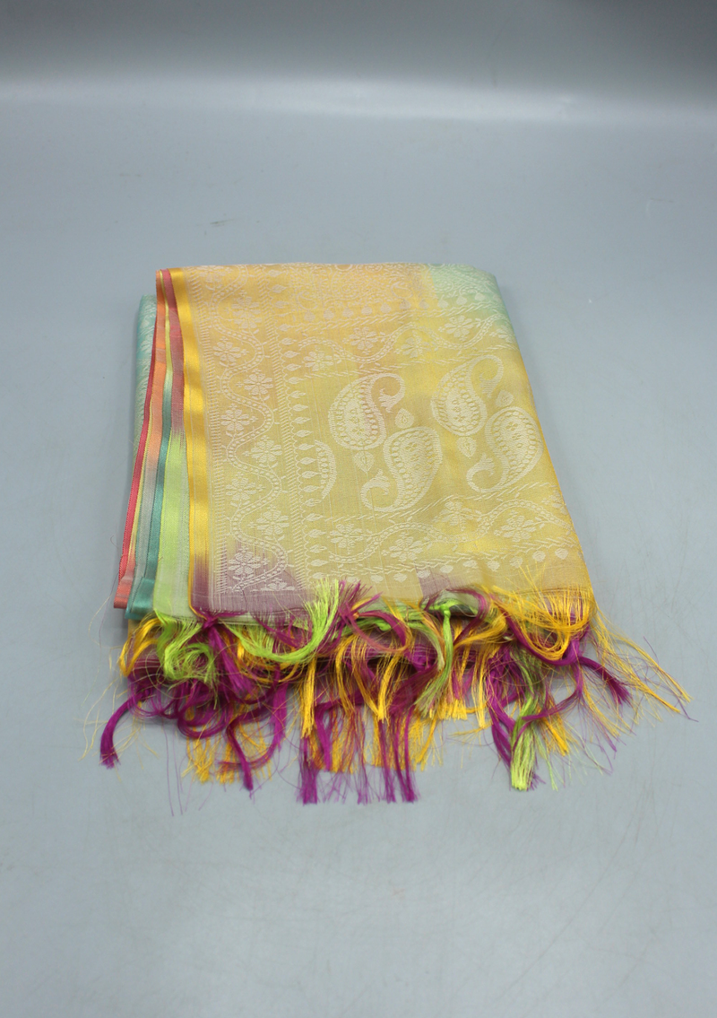 Silk Mixed Polyester Double Leaf Designed Multi Color Shawls