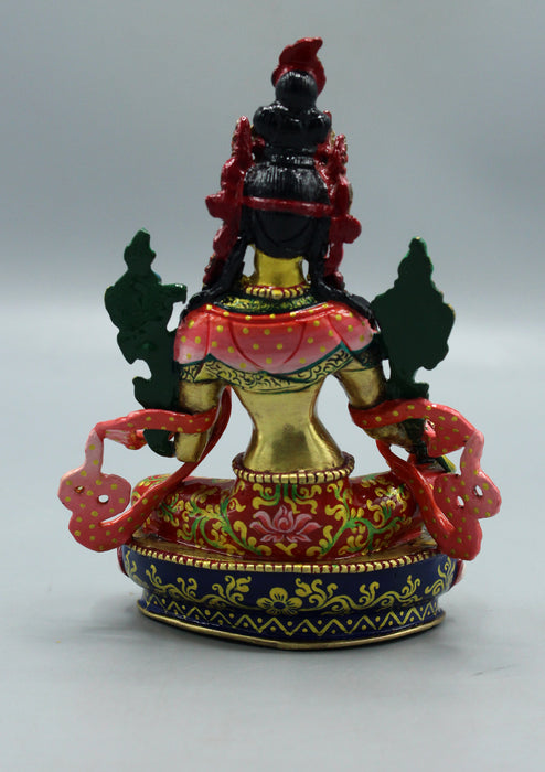 Fine Carving Green Tara Hand Painted Statue 5.5 inch