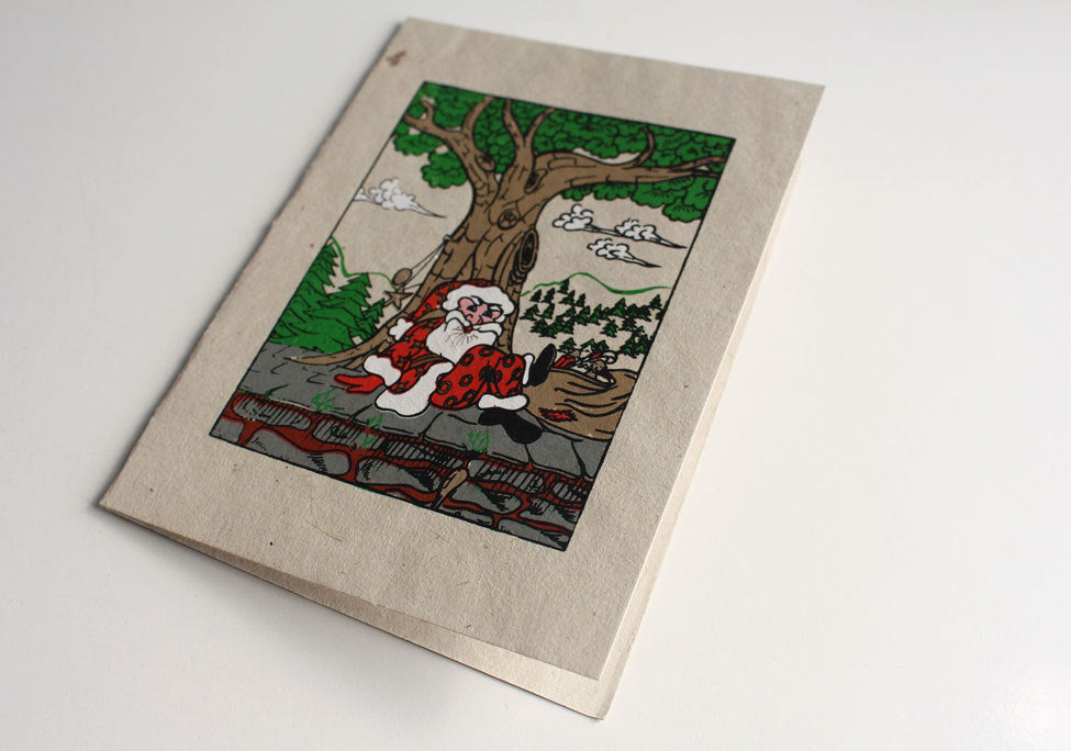 Santa Claus Lokta Paper Hand Painted Greetings Card Nepal - nepacrafts