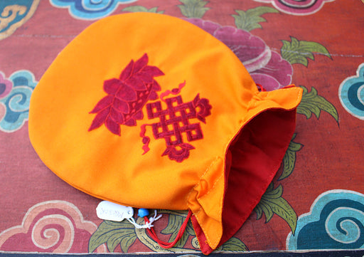 Endless Knot & Lotus Embroidered Mala Bag, Jewellery Pouch - nepacrafts
