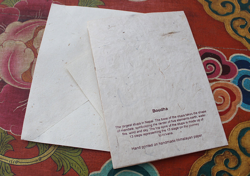 Buddha Stupa Painted Handmade Nepalese Lokta Paper Greeting Card - nepacrafts