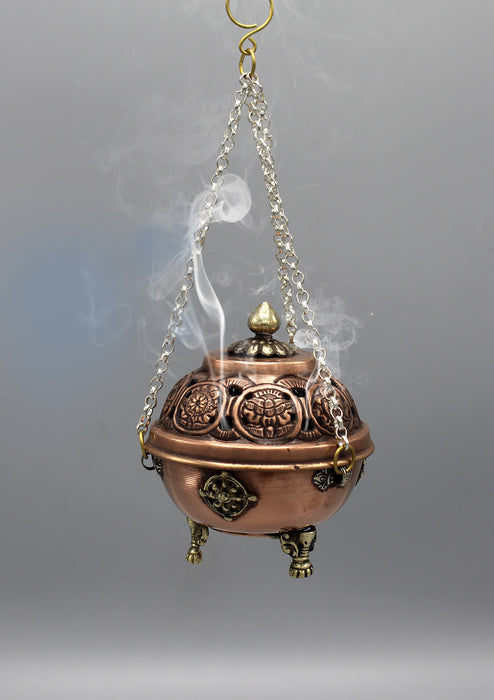 Eight Auspicious Symbol Hanging Copper Incense Burner - nepacrafts