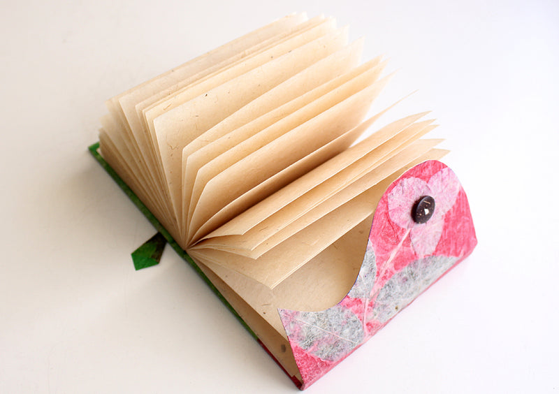 Real Leaves Printed Green Color Lokta Paper Journal Book - nepacrafts