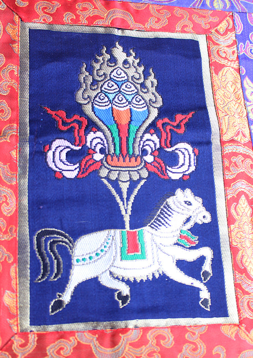 Tibetan Windhorse Silk Brocade Wall Hanging Banner with Colorful Tassel - nepacrafts