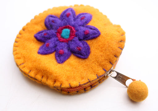 Round Flower Patchwork Colorful Felt Coin Purse - nepacrafts