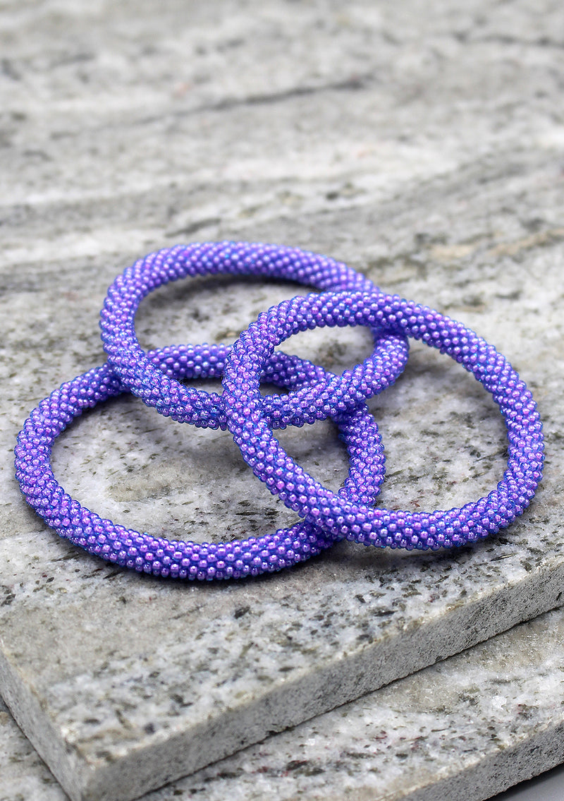 Shiny Purple Color Glass Beads Bracelet