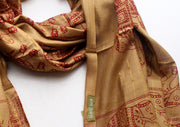 Cotton Meditation Scarf with Elephant Print, Light Brown Jari Shawl/Scarf - nepacrafts