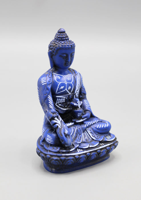 Flower Painted Blue Medicine Buddha Resin Statue