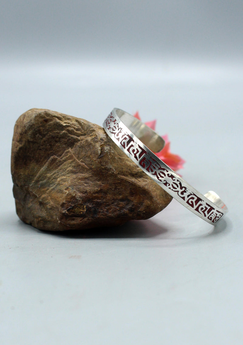 Om Mani Coral Inlaid Tibetan Bracelet
