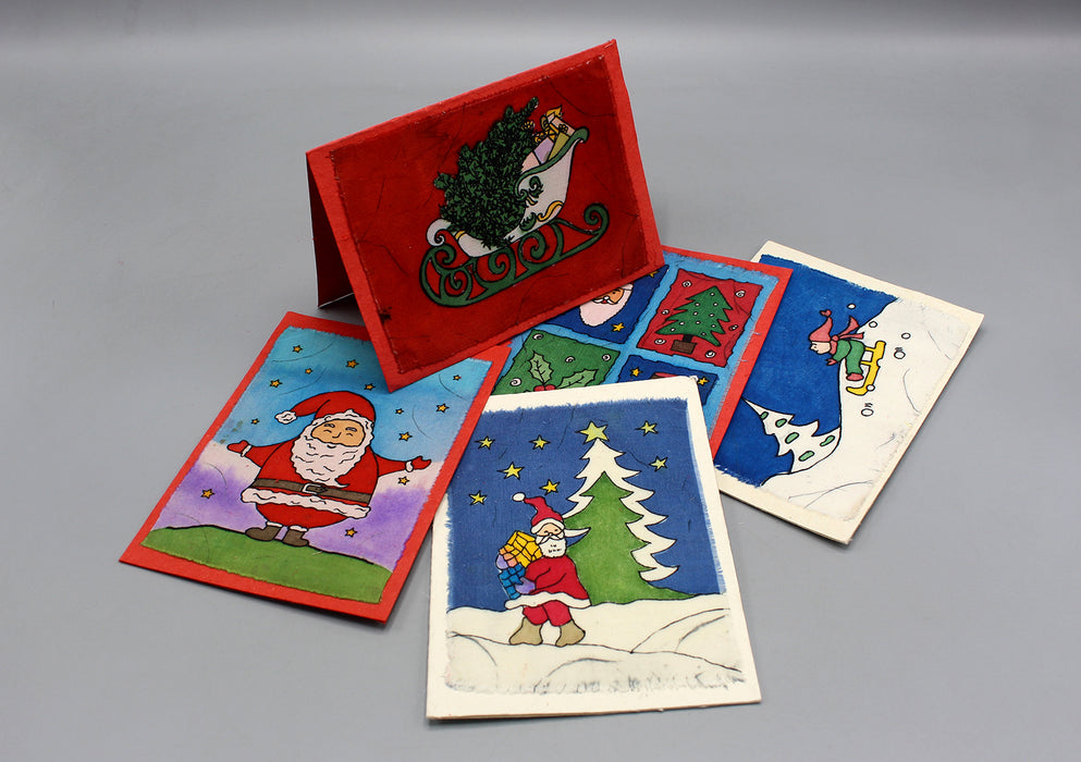 Fair Trade Batik Santa Claus Sleigh Greetings Card