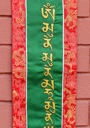 Shakyamuni Buddha's Mantra Embroidered Polyester Brocade Wall Hanging Banner - nepacrafts