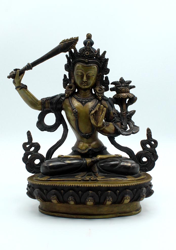 Handcarved Copper Manjushree Statue 8.5 Inches