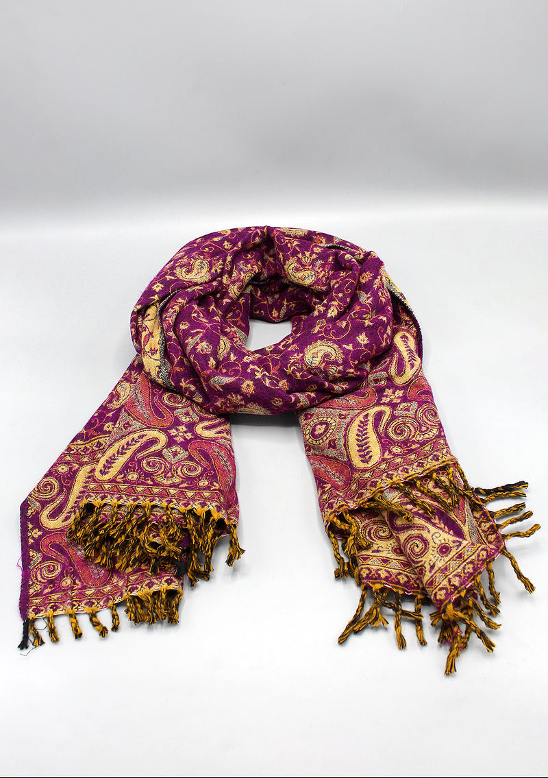 Hand Loomed Floral Purple Yak Wool Shawl
