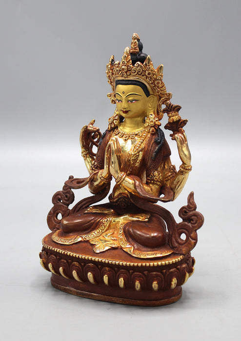 Partly Gold Plated Chenrezig-Avalokiteshwora Statue