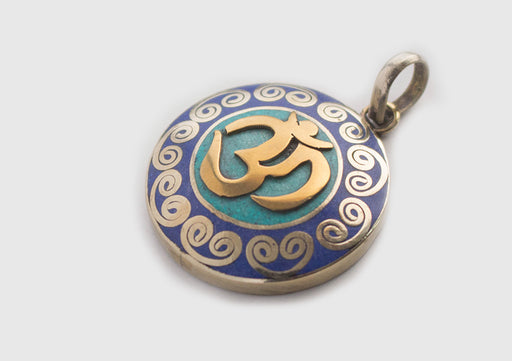 Tibetan Symbol Embossed White Metal Pendant - nepacrafts