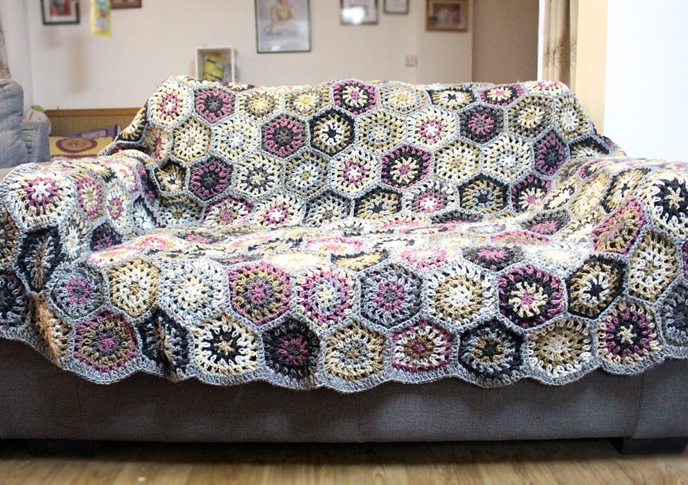 Soft and Warm Hand Crochet Grey and Pink Multicolor Woolen Blanket - nepacrafts
