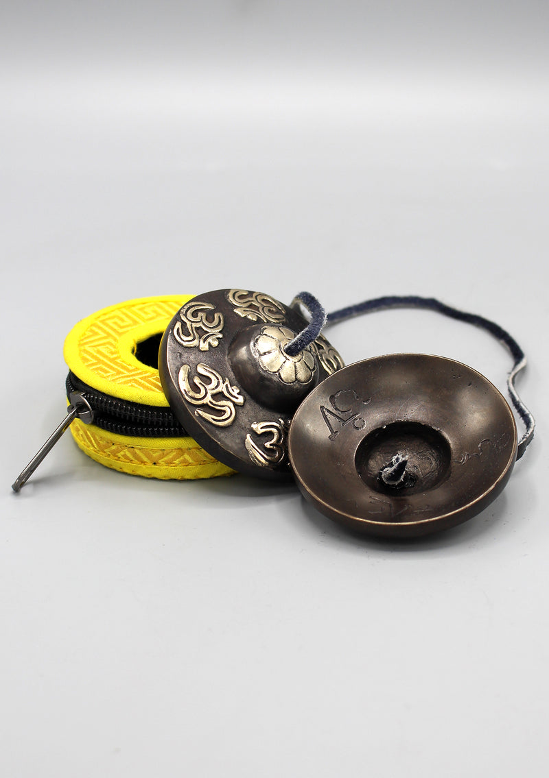Om Engraved Black Musical Tingsha Cymbals - nepacrafts