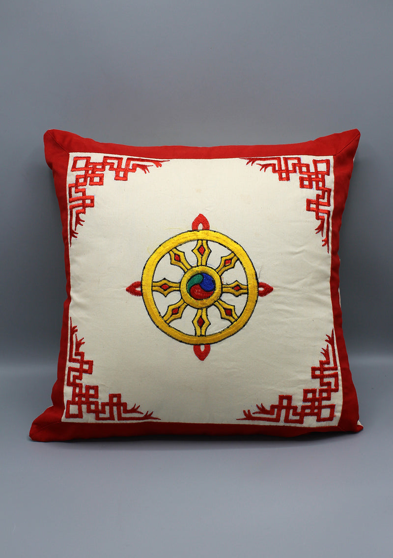 Hand Embroidered Wheel of Life Cotton Cushion Cover