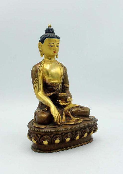 Partly Gold Plated Copper Shakyamuni Buddha Statue 8 Inch