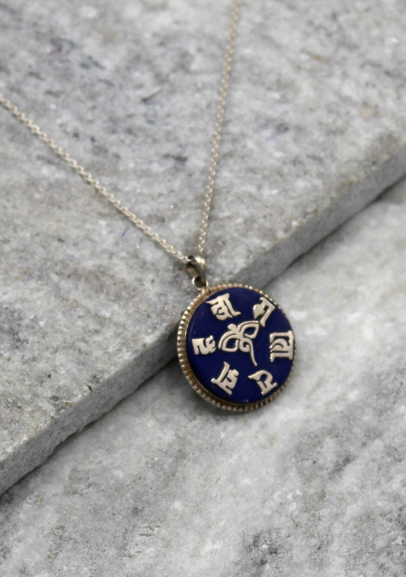 Om Mani and Buddha Eyes Sterling Silver Pendant - nepacrafts
