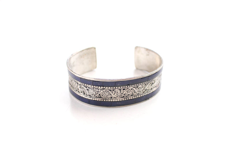 Inlaid White Metal Filigree Design Tibetan Bracelets - nepacrafts