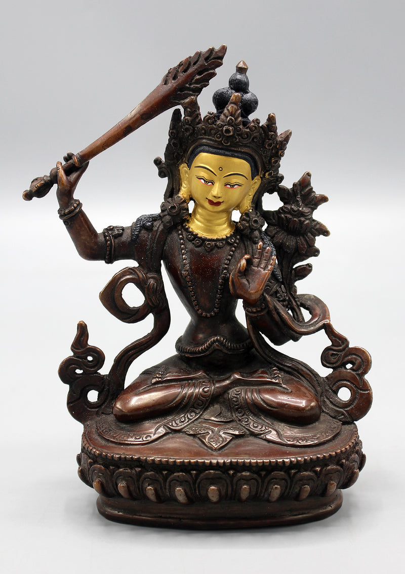 Partly Gold Plated Copper Manjushri Statue