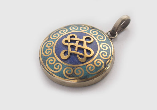 Tibetan Symbol Embossed White Metal Pendant - nepacrafts