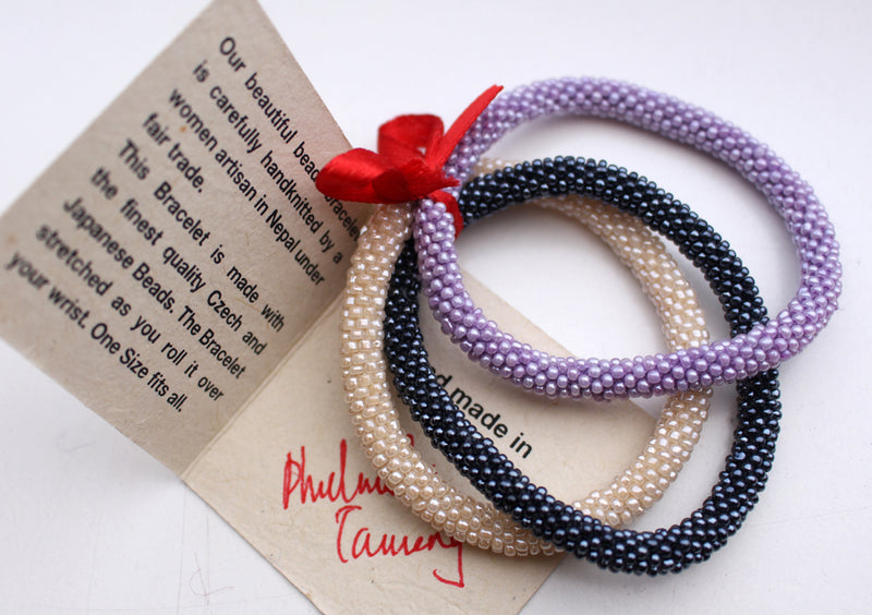 Shiney Beads Nepalese Roll on Bracelet-Set of Three - nepacrafts