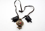Tibetan White Metal Double Dorjee Ghau Pendant with Coral Inlays - nepacrafts