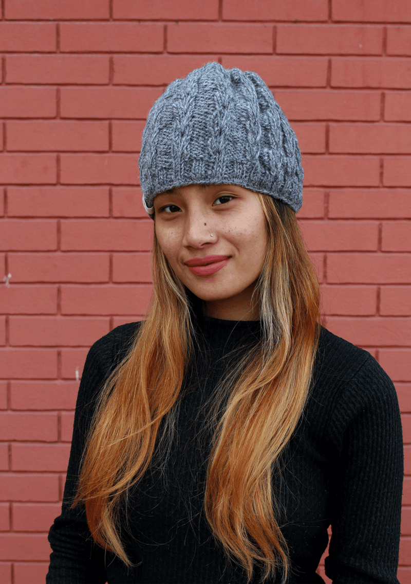 Nepalese Pure Wool Grey Sherpa Cap with Inner Fleece