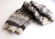 Grey and White Multicolored Pure Woolen Knee High Socks - nepacrafts