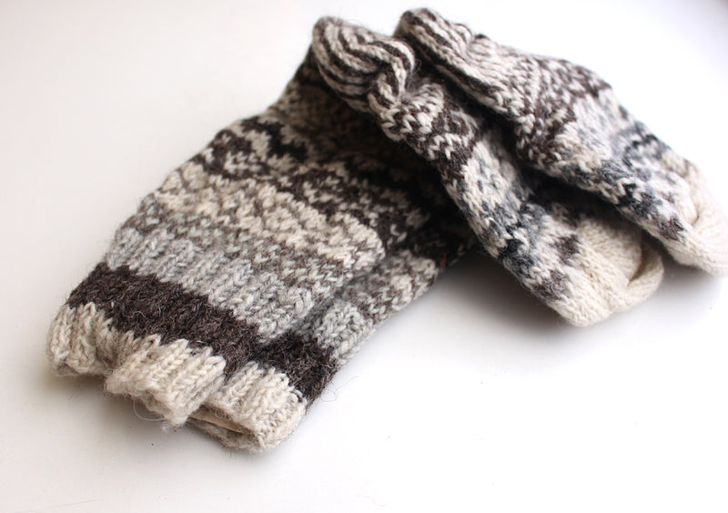 Grey and White Multicolored Pure Woolen Knee High Socks - nepacrafts