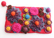Colorful Flower Beaded Red Felt Clutch Purse - nepacrafts
