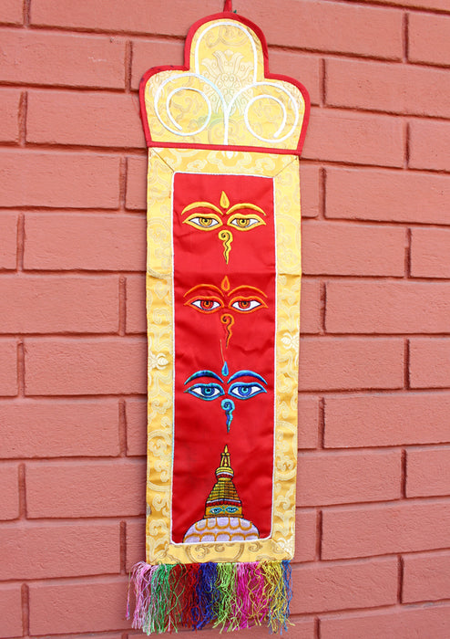 Buddha's Wisdom Eyes Embroidered Tibetan Wall Hanging Banner - nepacrafts