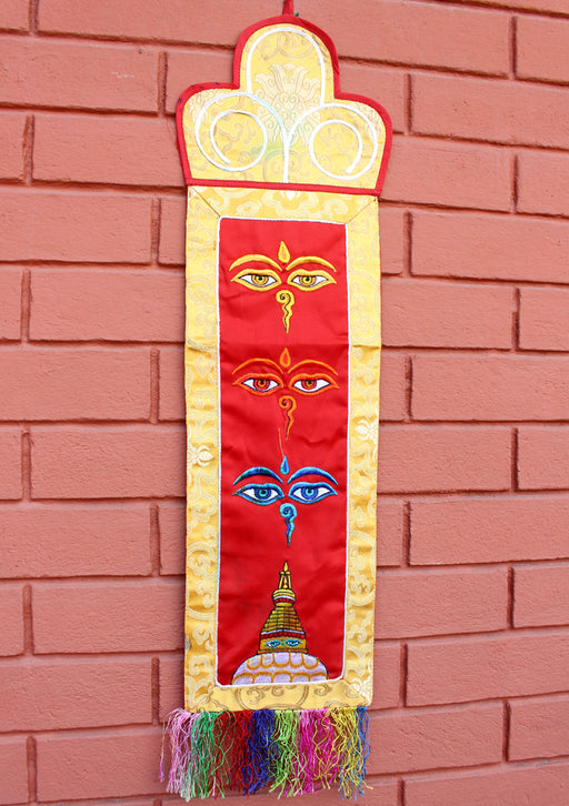 Buddha's Wisdom Eyes Embroidered Tibetan Wall Hanging Banner - nepacrafts