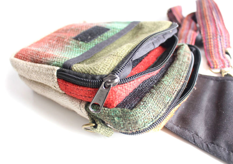 Maroon Mix Natural Hemp Cross Body Document Bag - nepacrafts