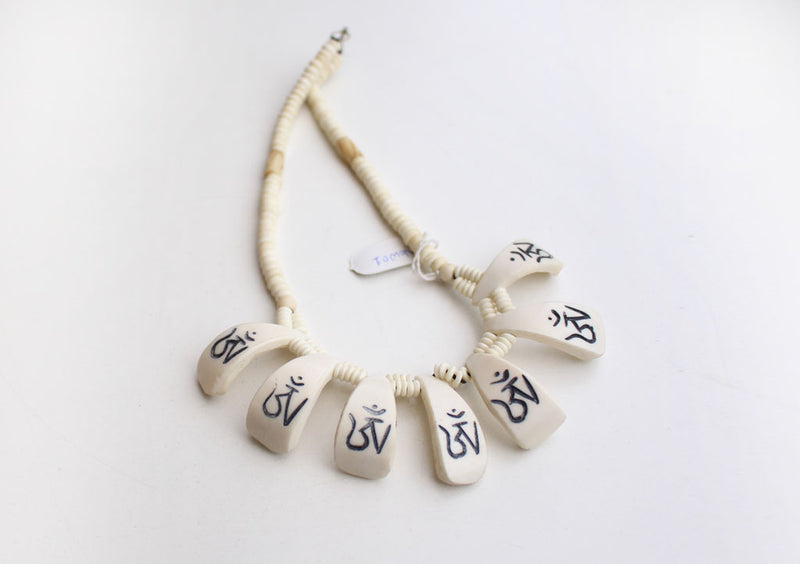 Tibetan Om Carved White Bone Necklace - nepacrafts