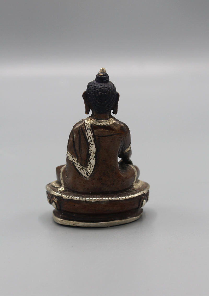 Silver Robe Copper Shakyamuni Buddha Statue 3.3"H