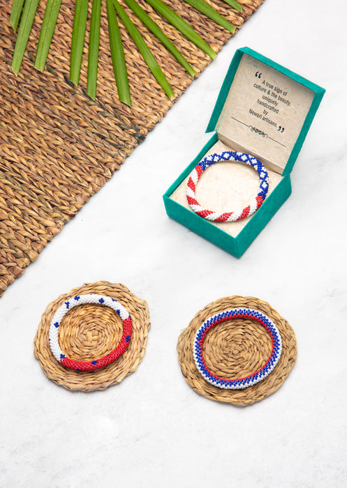 Fair Trade Nepalese Red Blue American Flag Roll on Beads Bracelet Set