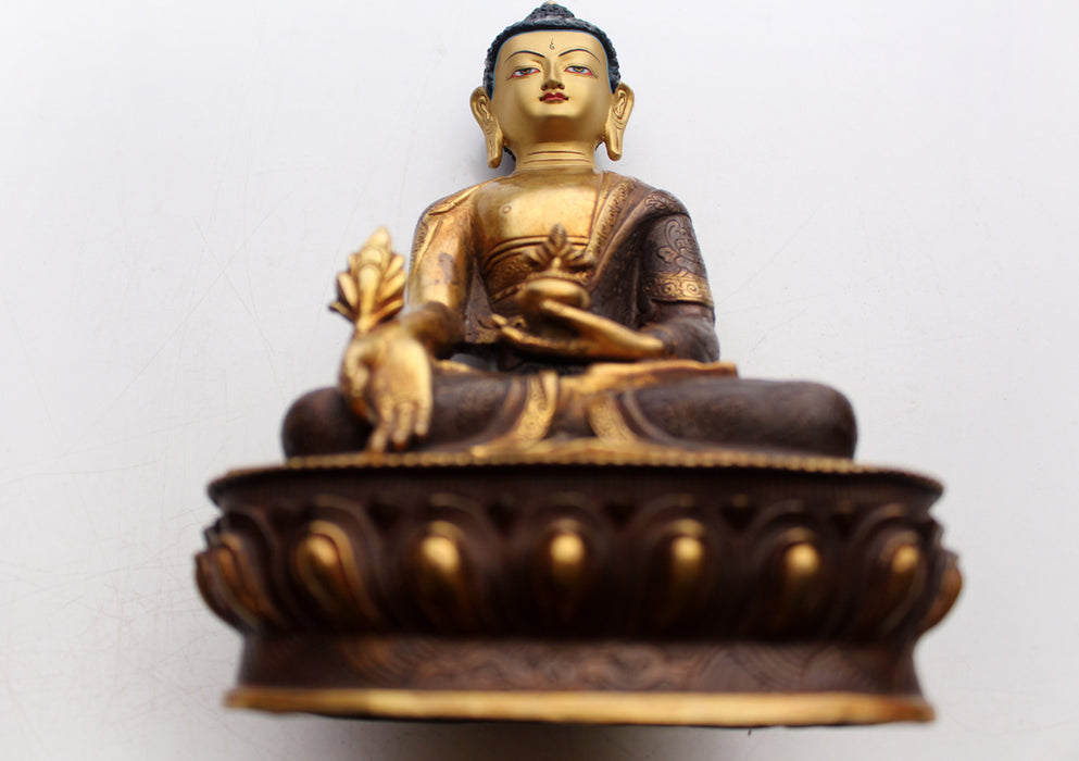 Partly Gold Plated Healing Medicine Budhha Statue - nepacrafts