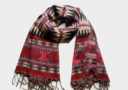 Purple and Black Jacquard Triangle Print Woolen Shawl - nepacrafts