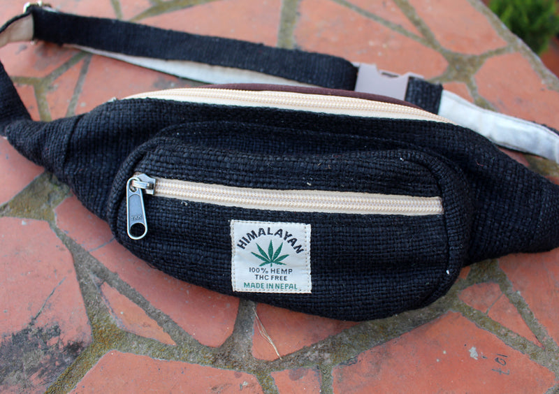 Black Hemp Fanny Pack, Hemp Waist Utility Belt, Hemp money bag - nepacrafts